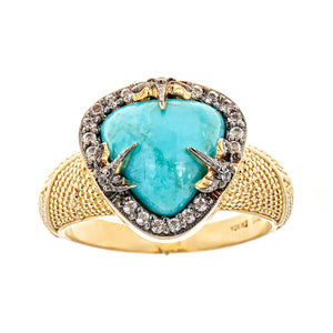 Kingman Mine Stabilized Turquoise Natural Zircon Sterling Silver Gold Plated Black Rhodium Ring
