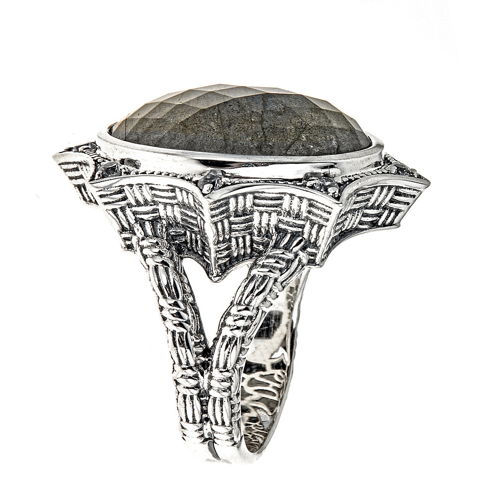 Labradorite Doublet Large Gemstone Statement Cocktail Ring Sterling Silver Oxidized for Women - Hilary Joy Couture