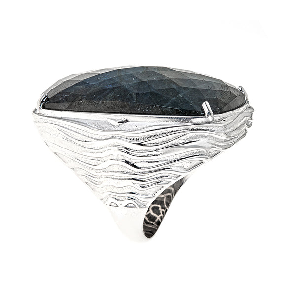 Labradorite Doublet Large Gemstone Dinner Ring Sterling Silver Rhodium for Women