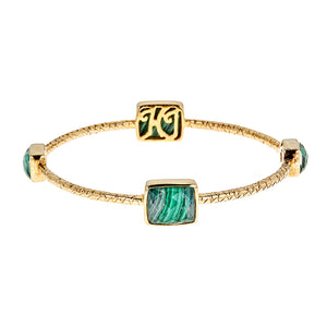 Malachite Crystal Quartz Textured Sterling Silver Gold Plated Gemstone Bangle, jewelry gift for wife, gemstone bangle