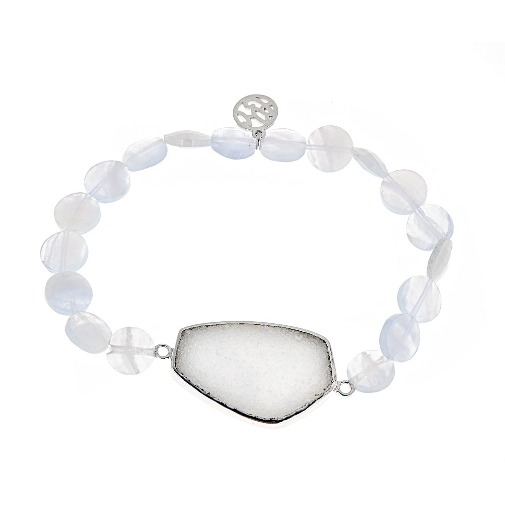 natural gemstone beaded stretch bracelet with charm, jewelry gift for her