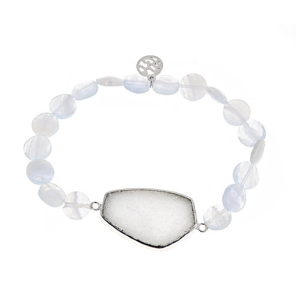 natural gemstone beaded stretch bracelet with charm, jewelry gift for her