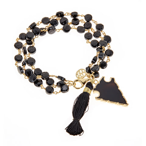 Black Onyx Multi Strand Natural Gemstone Bracelet with Arrow Charm, jewelry gift for her