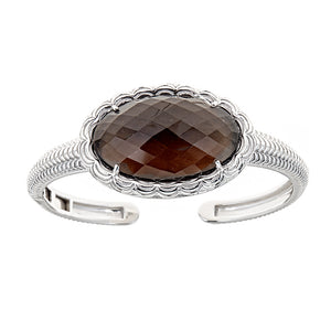 Scalloped Texture Sterling Silver Rhodium Hinged Gemstone Cuff Bangle Bracelet