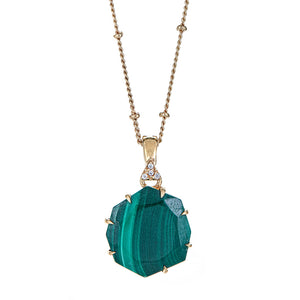 Malachite with White Topaz 18 Inch Satellite Chain Sterling Silver Gold Plated Pendant with 2 Inch Extender