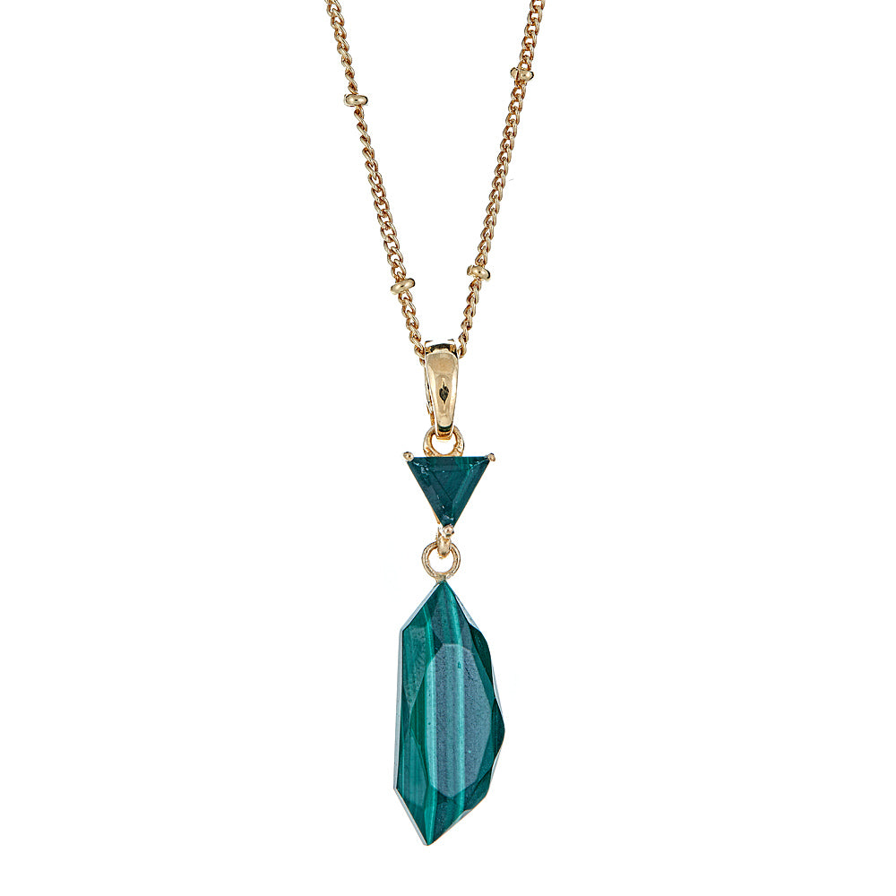 4386 - Malachite with Variated Ball Chain Sterling Silver Gold Plated Pendant - Hilary Joy Couture