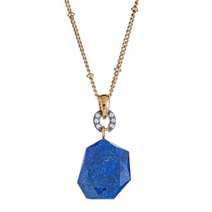 Lapis Lazuli with Natural Zircon and 16 Inch Satellite Chain Sterling Silver Gold Plated Pendant with 2 Inch Extender