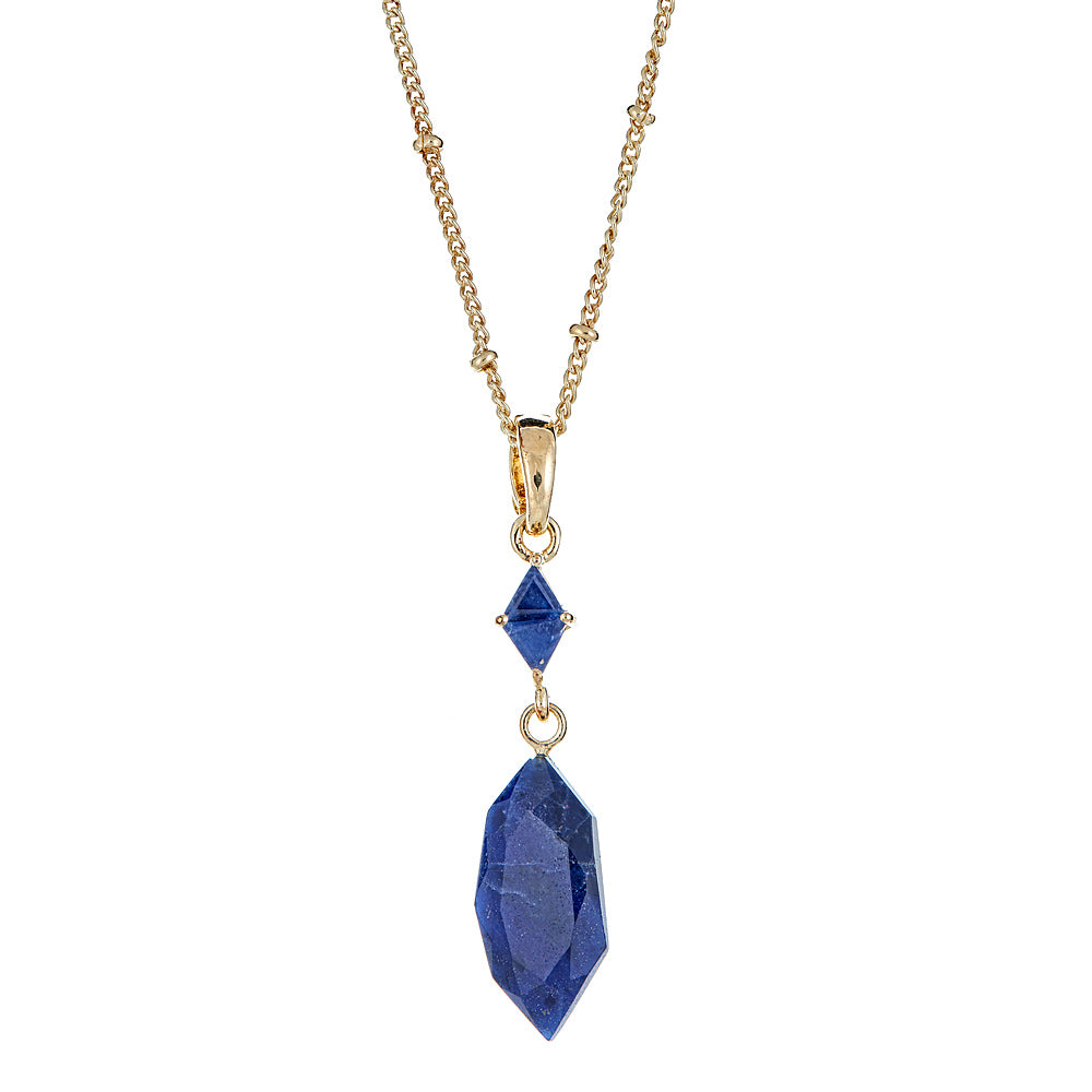 4378 - Lapis Lazuli with Variated Ball Chain Sterling Silver Gold Plated Pendant - Hilary Joy Couture