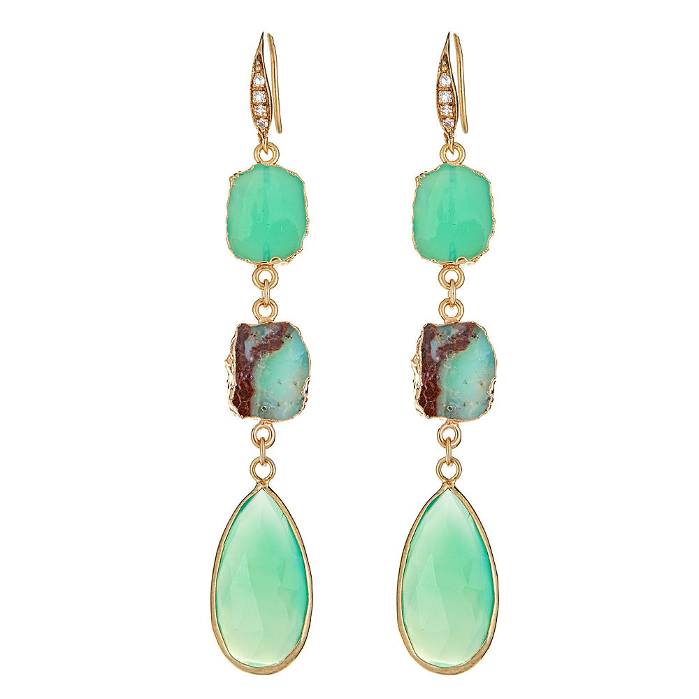 4757 - Chrysoprase and Chrysoprase Chalcedony with Natural Zircon Earrings - Hilary Joy Couture