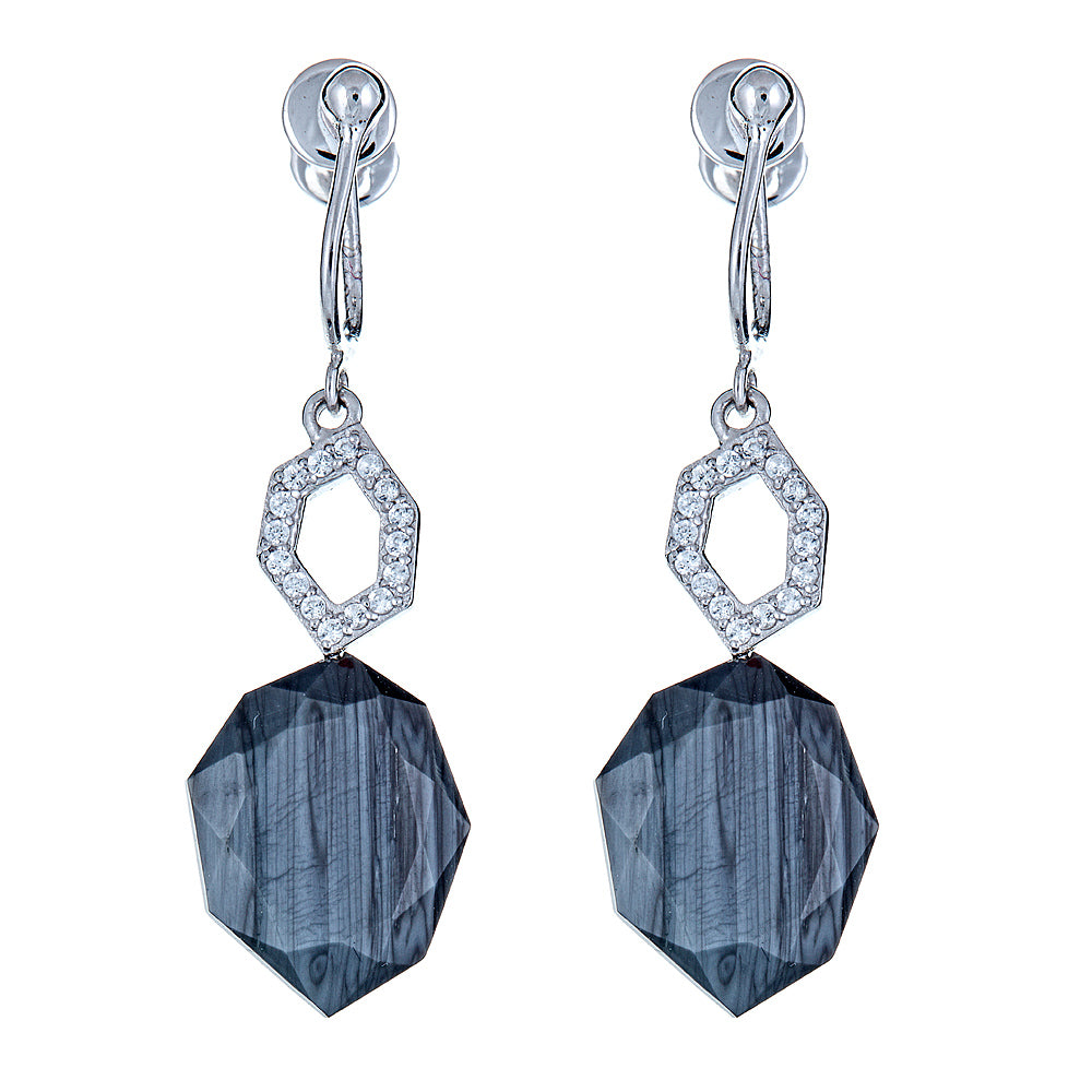 43831 - Hypersthene with Natural Zircon Sterling Silver Rhodium Earrings - Hilary Joy Couture