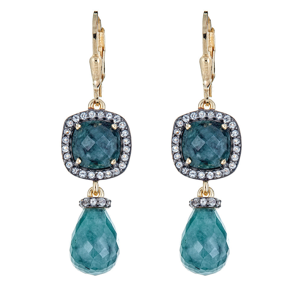 Emerald Gemstone Dangle Drop Earrings Sterling Silver Gold Plated, christmas jewelry gift for girlfriend