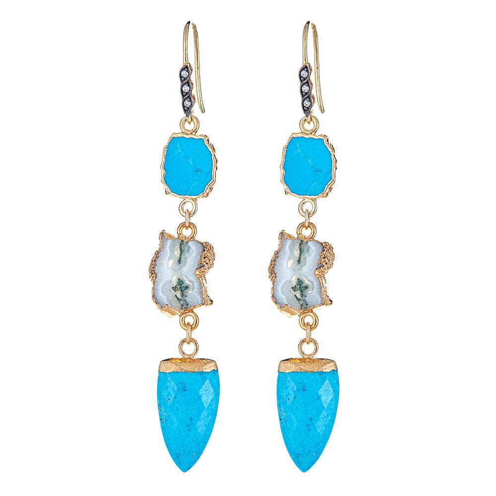 4760 - Magnesite and Solar Quartz with Natural Zircon Earrings - Hilary Joy Couture