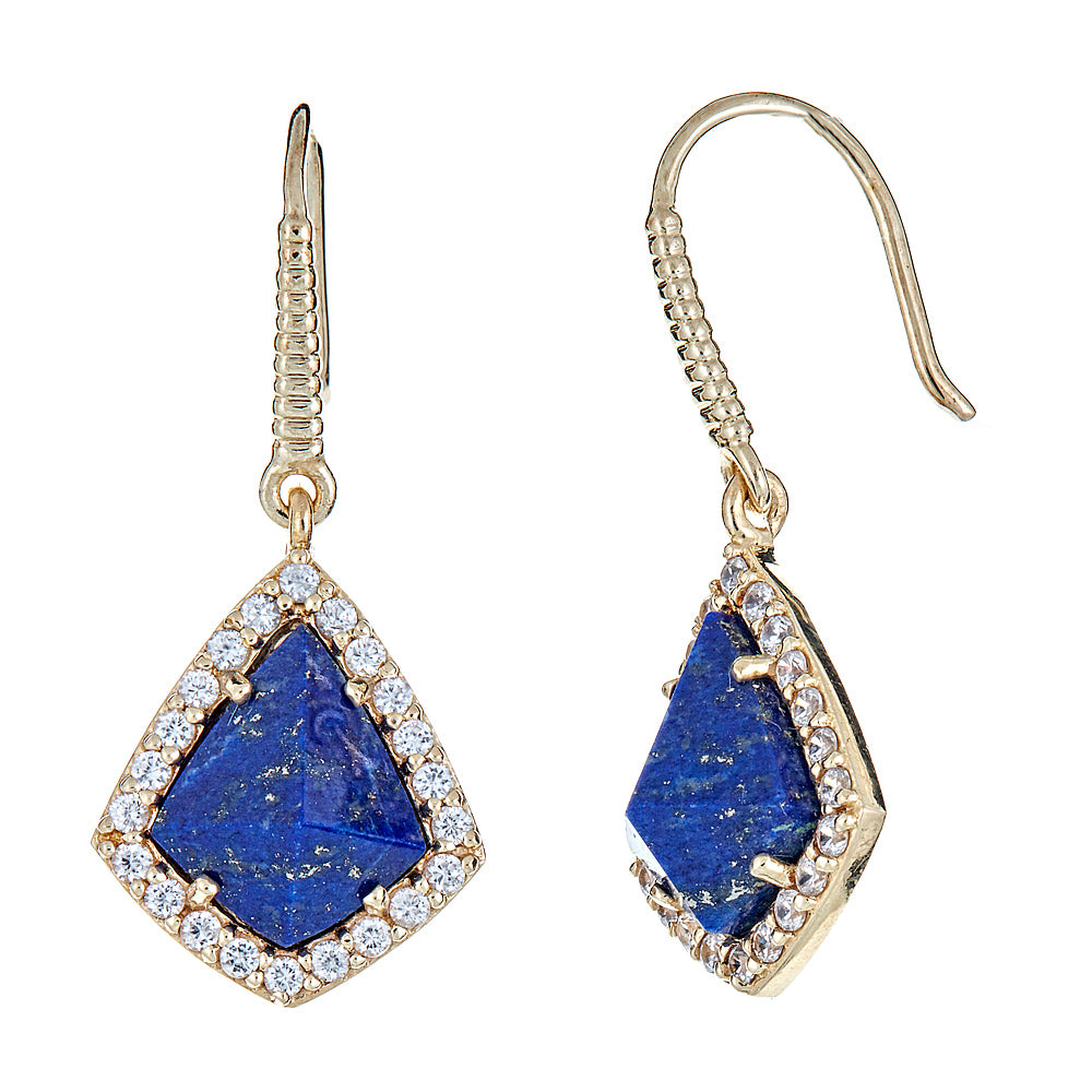3182 - Lapis Lazuli with Natural Zircon Sterling Silver Gold Plated Earrings - Hilary Joy Couture