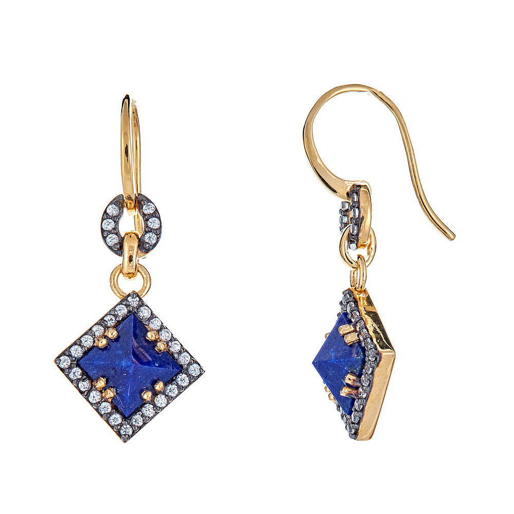 Lapis Lazuli with Natural Zircon Sterling Silver Gold Plated Earrings - Hilary Joy Couture