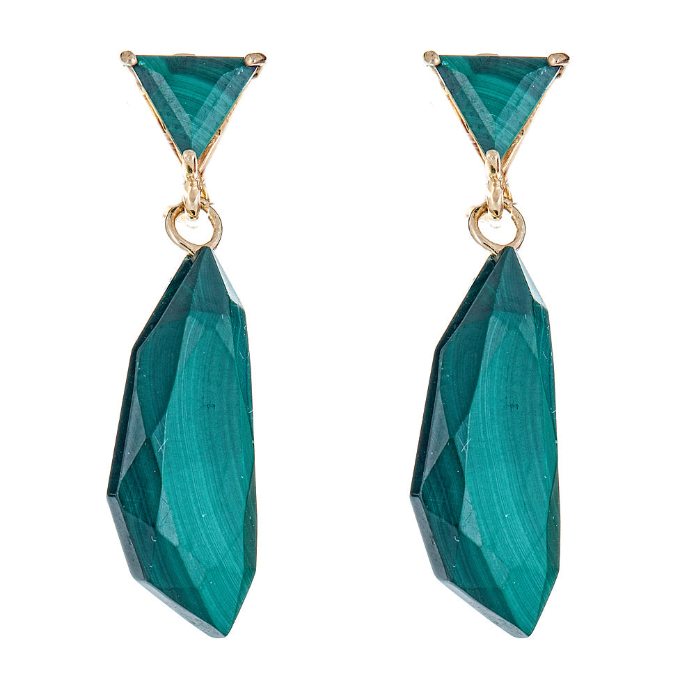 4385 - Malachite Sterling Silver Gold Plated Earrings - Hilary Joy Couture