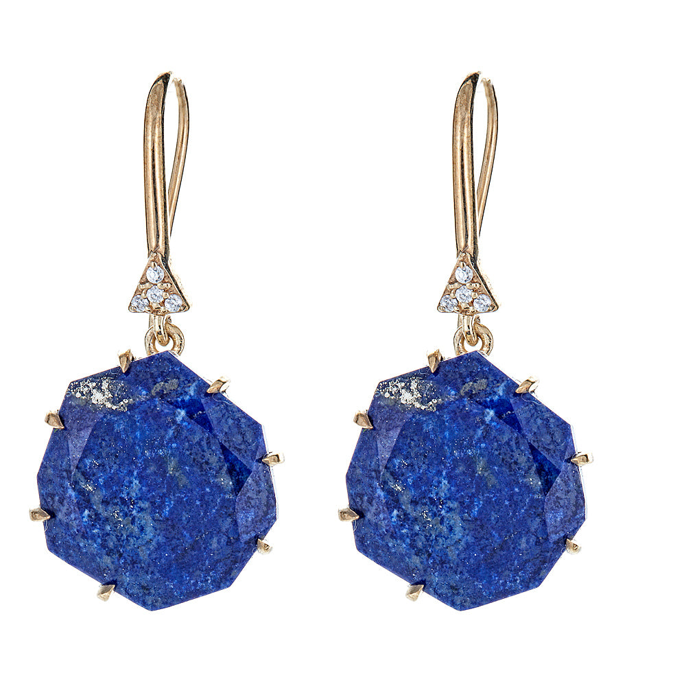 3591 - Lapis Lazuli with Natural Zircon Sterling Silver Gold Plated Earrings - Hilary Joy Couture