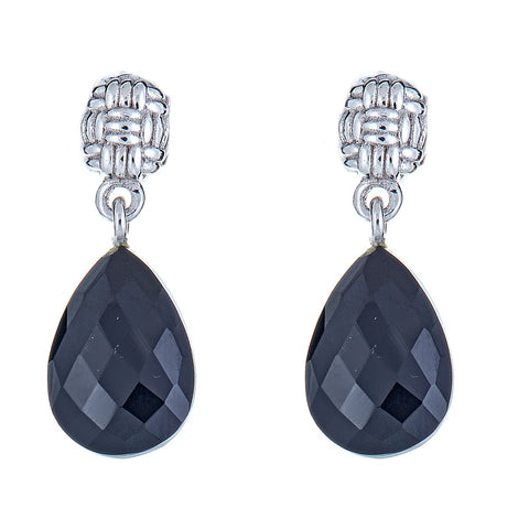 Briolette Black Onyx Sterling Silver Rhodium Earrings