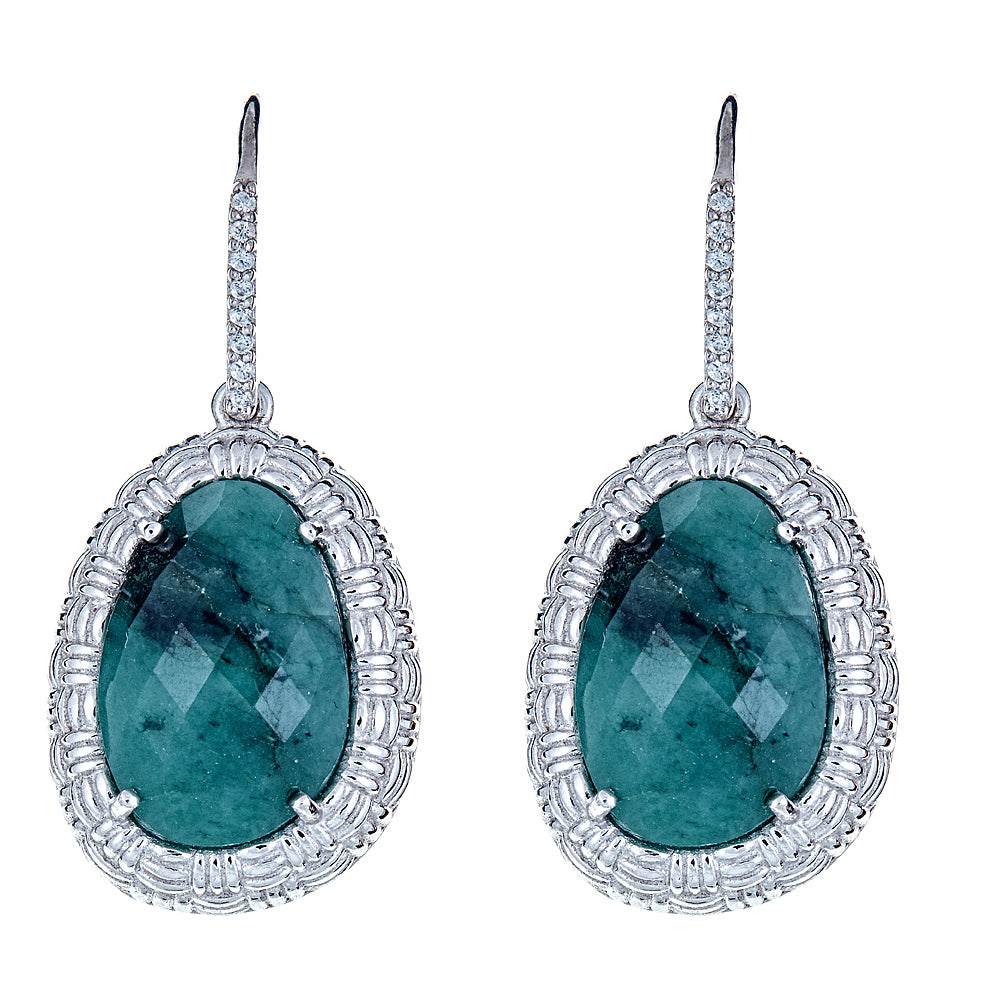 Emerald Natural Zircon Sterling Silver Rhodium Gemstone Drop Earrings, christmas jewelry gift for girlfriend