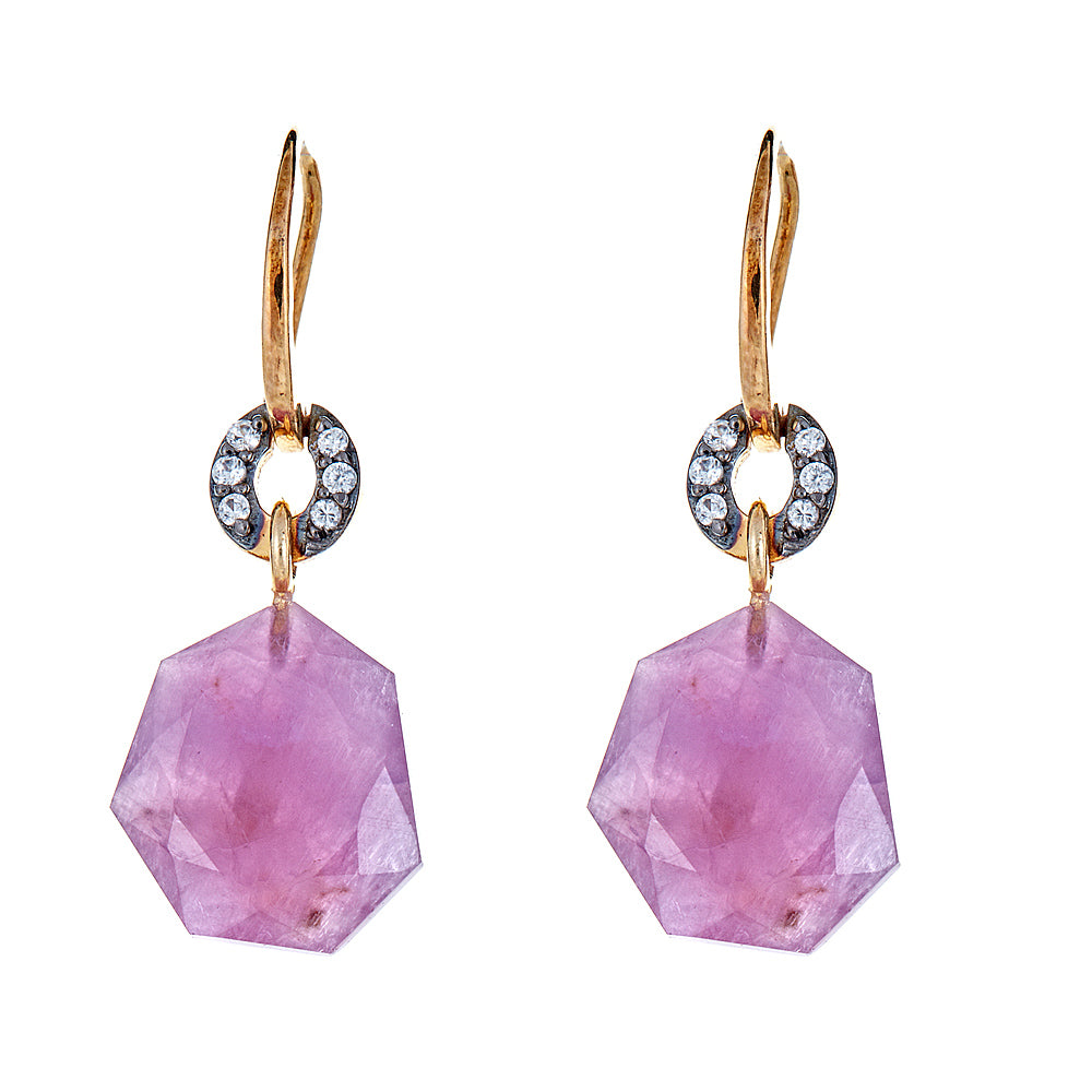 1125 - Ruby with Natural Zircon Sterling Silver Gold Plated Earrings - Hilary Joy Couture