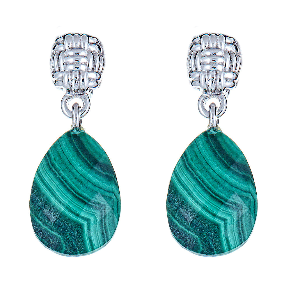 Malachite Unique Dangle Drop Earrings Sterling Silver Rhodium , christmas jewelry gift for girlfriend