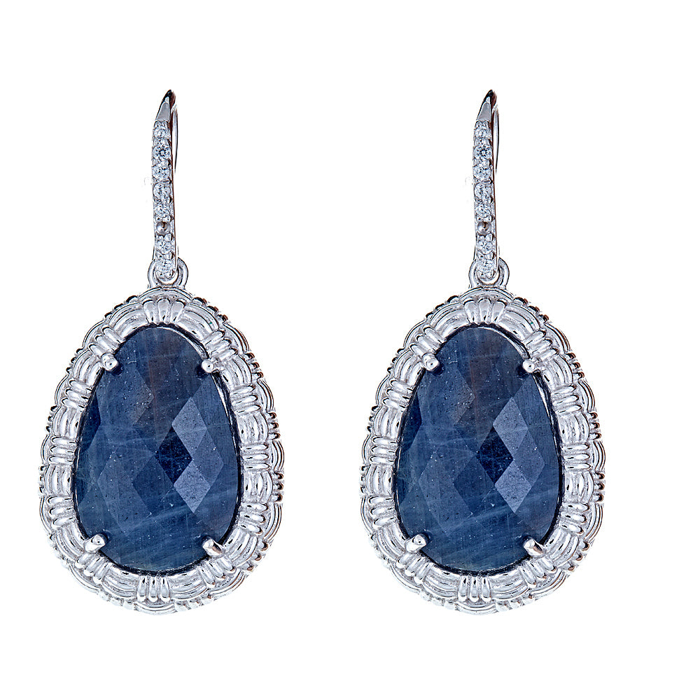 Sapphire Statement Drop Earrings Sterling Silver Rhodium, christmas jewelry gift for girlfriend