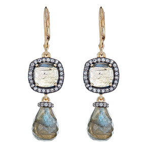 Labradorite Gemstone Dangle Drop Earrings Sterling Silver Gold Plated Black Rhodium, gemstone jewelry gift