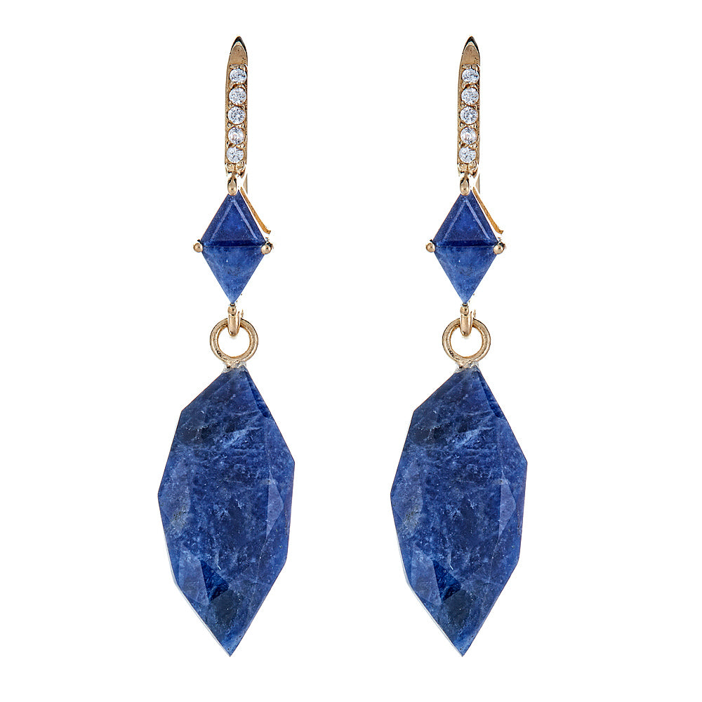 4377 - Lapis Lazuli Natural Zircon Sterling Silver Gold Plated Earrings - Hilary Joy Couture