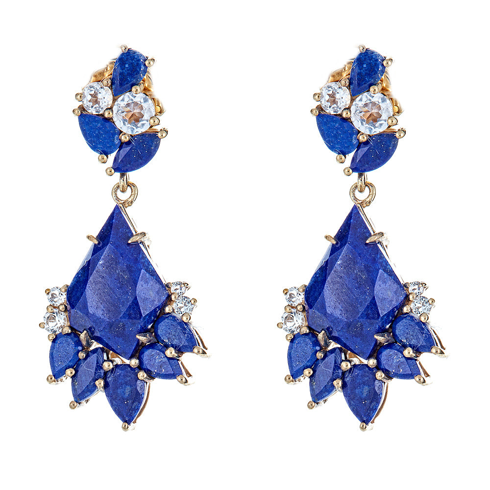 3618 - Lapis Lazuli Natural Zircon Sterling Silver Gold Plated Earrings - Hilary Joy Couture