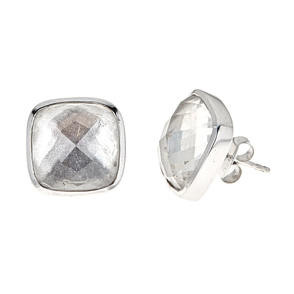 2470 - Caramel Moonstone Stud Sterling Silver Rhodium Earrings - Hilary Joy Couture
