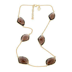 Smoky Quartz Sterling Silver Gold Plated Strand Vintage Style Necklace with 2 inch extender