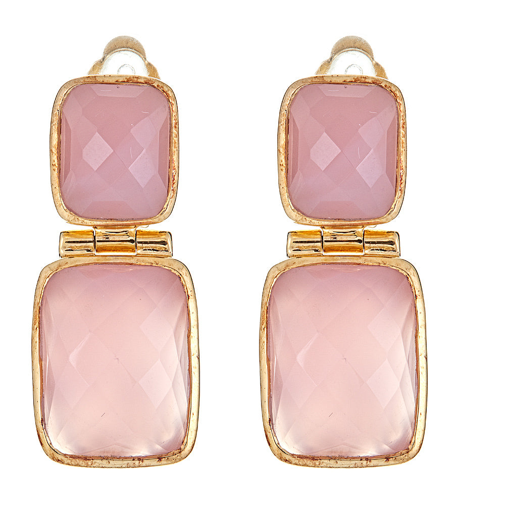 Pink Chalcedony Sterling Silver Gold Plated Gemstone Rectangle Drop Earrings, christmas jewelry gift for girlfriend, statement jewelry