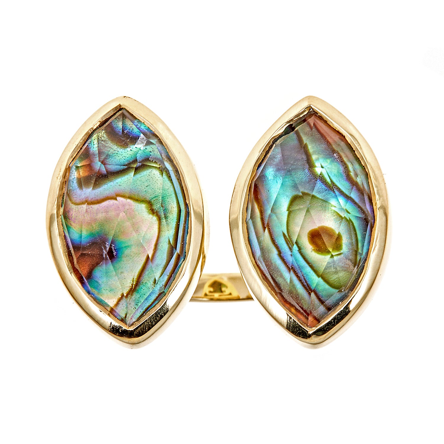 Abalone Crystal Quartz Doublet Sterling Silver Gold Plated Twin Ring