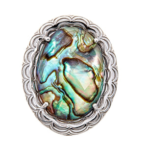 Abalone-Crystal Quartz Doublet Sterling Silver Rhodium Large Gemstone Vintage Cocktail Ring, big stone statement silver ring for women and ladies