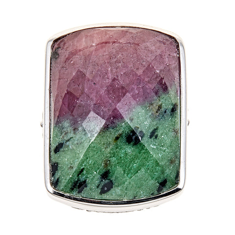 Ruby Zoisite Sterling Silver Rhodium Large Gemstone Cocktail Ring for Women, christmas jewelry gift