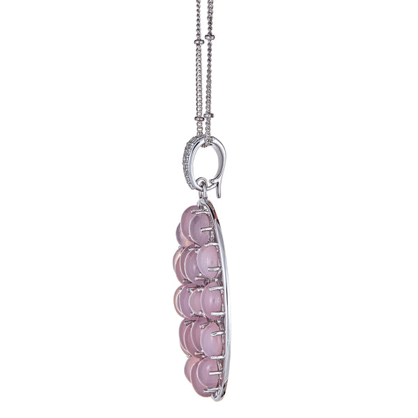 Lavender Chalcedony Long Chain Statement Pendant Necklace Sterling Silver Rhodium