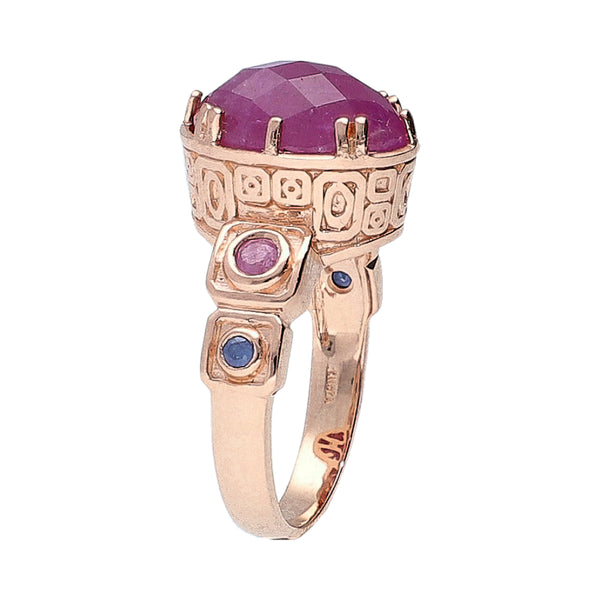 Pink Sapphire Statement Cocktail Ring Sterling Silver Rose Gold for Ladies