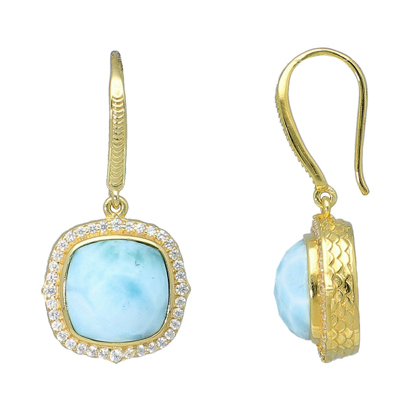 Larimar Statement Square Drop Earrings Sterling Silver Gold Plated