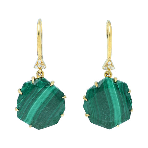 Malachite and White Topaz Sterling Silver Gold Plated Gemstone Drop Earrings, statement drop earrings, christmas jewelry gift for girlfriend