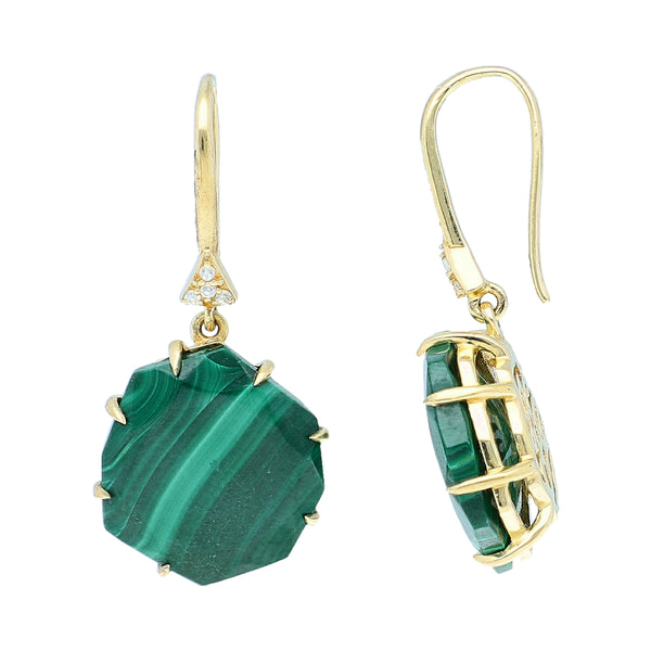 Malachite and White Topaz Sterling Silver Gold Plated Earrings
