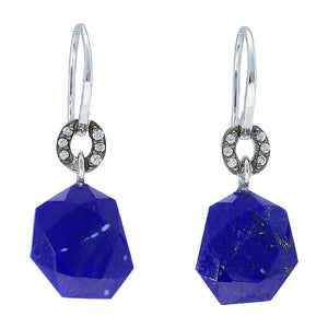 Lapis Lazuli and Natural Zircon Sterling Silver Rhodium Earrings