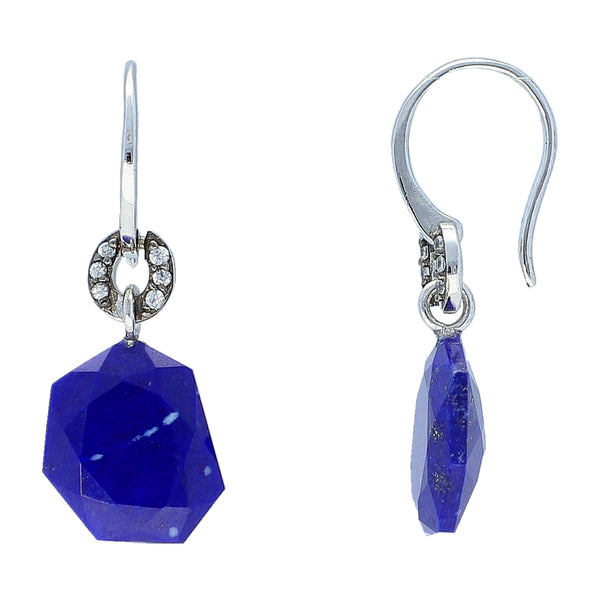 Lapis Lazuli and Natural Zircon Sterling Silver Rhodium Earrings