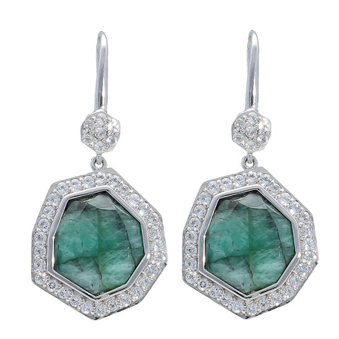 Emerald Gemstone Statement Drop Earrings Sterling Silver Rhodium , christmas jewelry gift for girlfriend