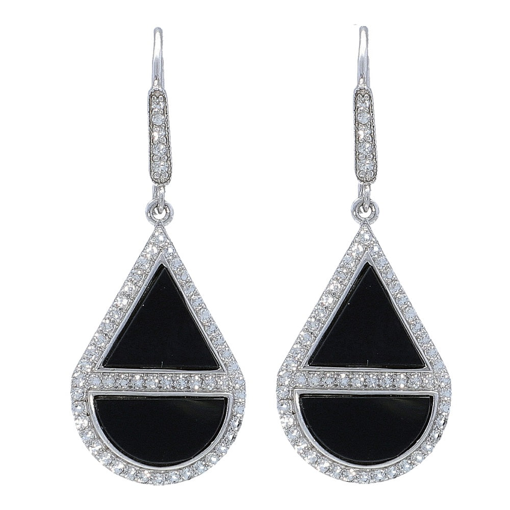 Black Onyx and White Topaz Sterling Silver Rhodium Earrings