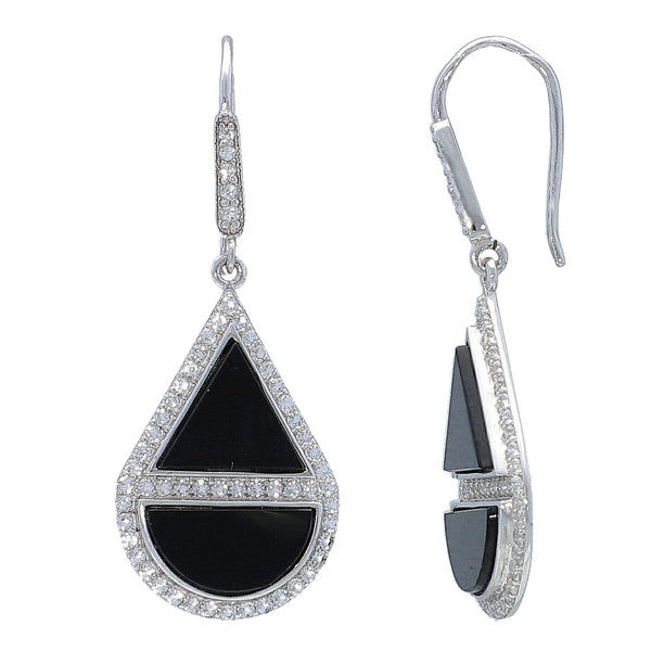 Black Onyx Gemstone Dangle Drop Earrings Sterling Silver Rhodium