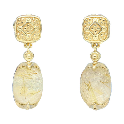 Golden Rutilated Quartz Sterling Silver Gold Plated Earrings