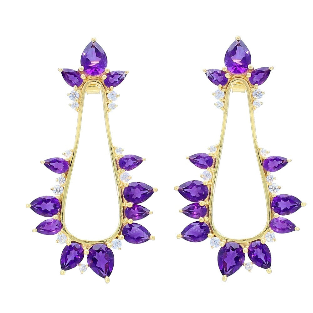 Amethyst Sterling Silver Gold Plated Unique Fashion Earrings, christmas jewelry gift for girlfriend