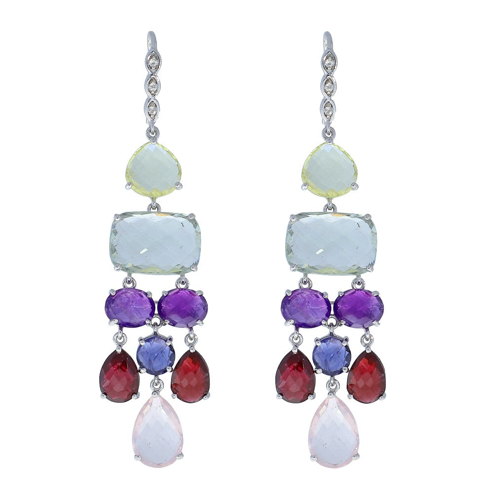 Multi Gemstone and Natural Zircon Sterling Silver Rhodium Earrings