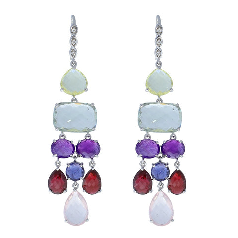 Multi Gemstone and Natural Zircon Sterling Silver Rhodium Vintage Chandelier Earrings, christmas jewelry gift for girlfriend