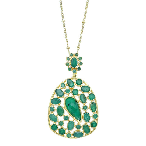 Emerald 18 Inch Satellite Chain Sterling Silver Gold Plated Pendant with 2 Inch Extender
