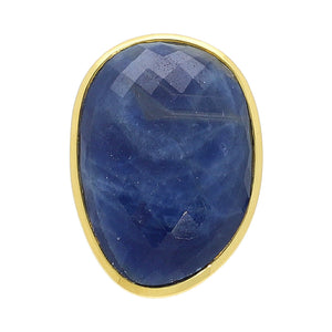 Blue Sapphire Sterling Silver Gold Plated Large Gemstone Cocktail Ring, big stone ring for women 